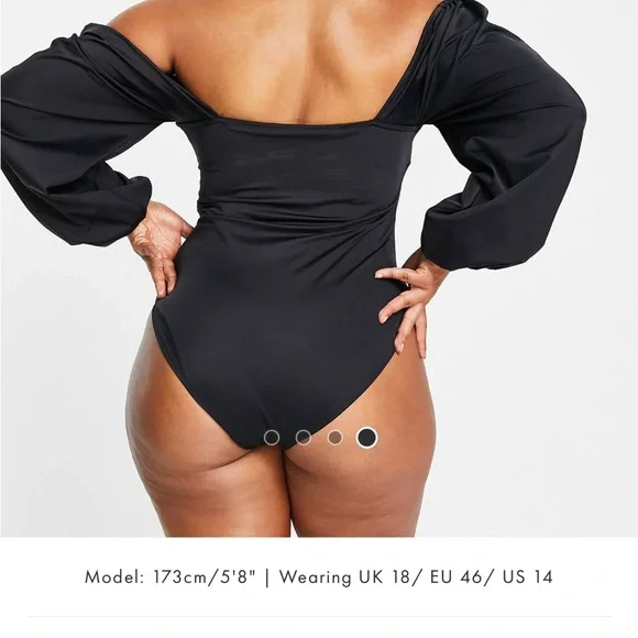 ASOS DESIGN Curve long sleeved swimsuit in black - Picture 2 of 5